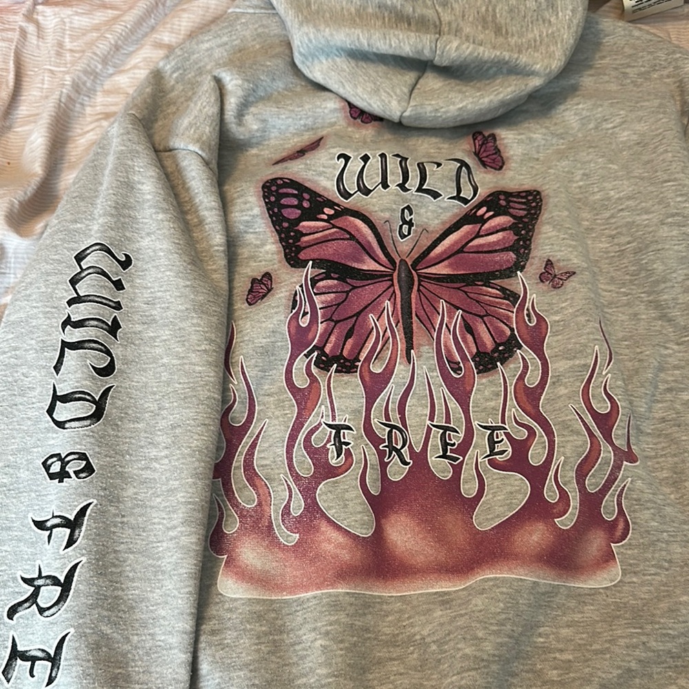Gray and Pink Butterfly Flame Hoodie